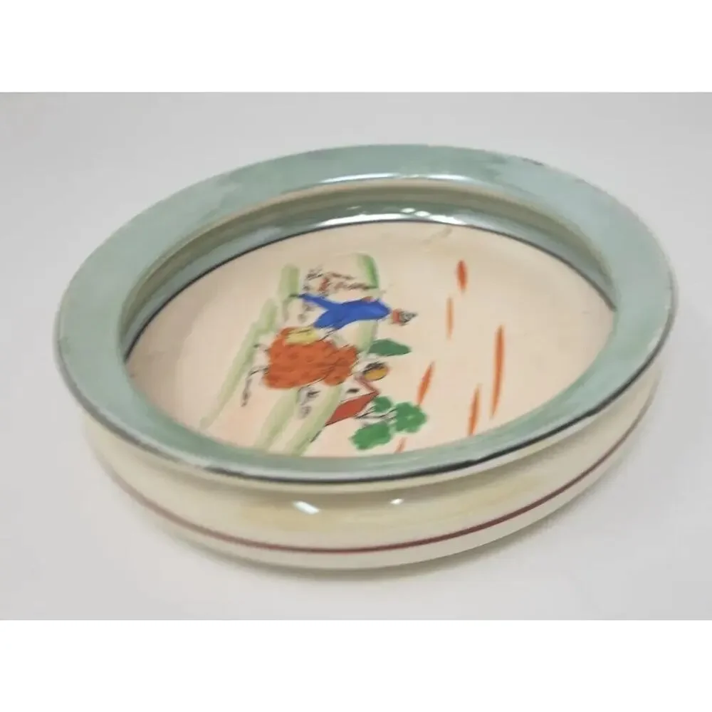 Vtg Child Baby Dish Bowl Nursery Rhyme Jack & Jill Green Lusterware 1940-50's U1